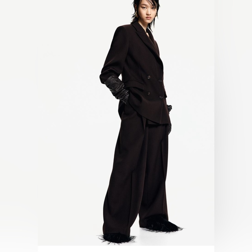 H&M wool twill women’s pants size 14 Dark brown beautiful dress pants